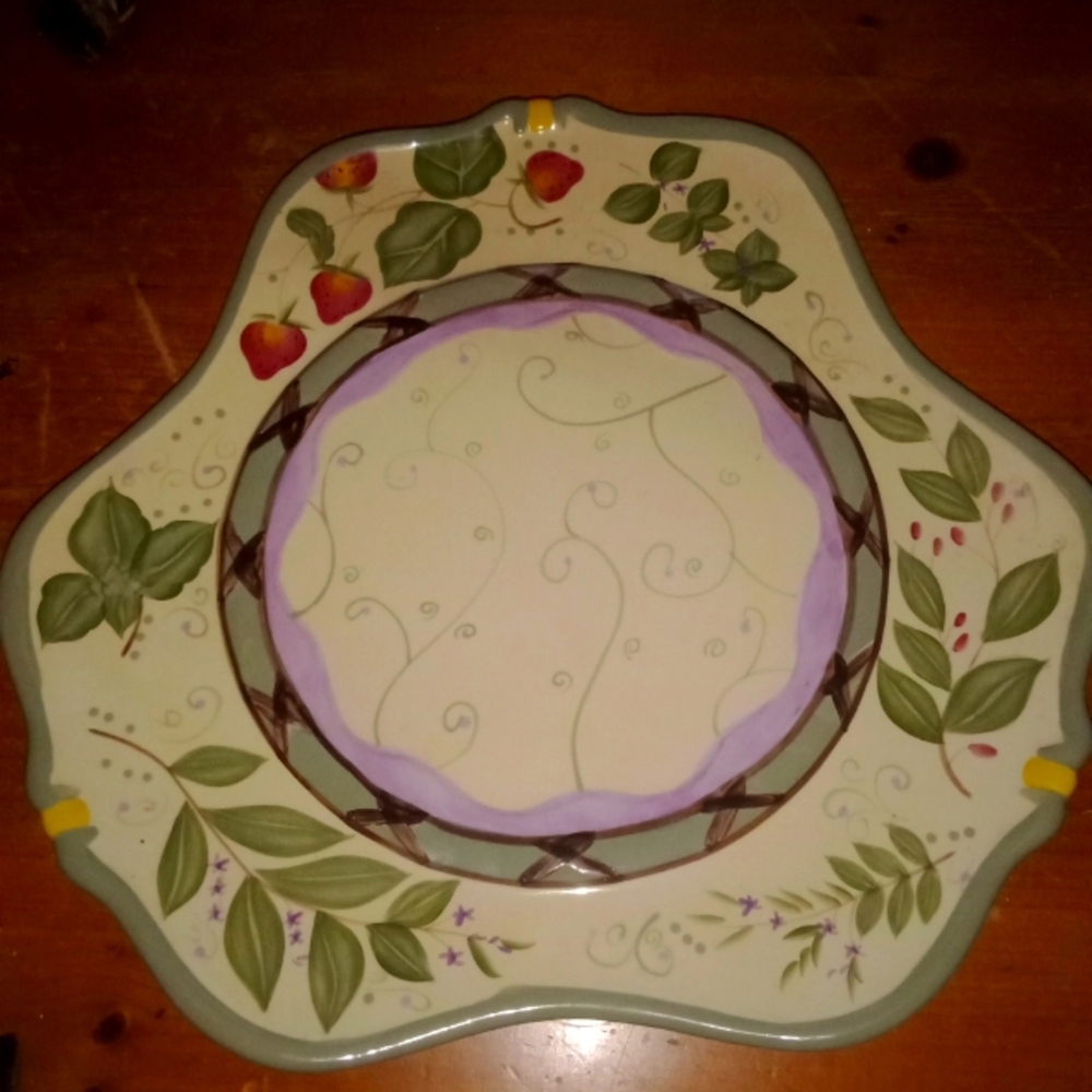 PARTYLITE 13" GARDEN LITES CANDLE GARDEN TRAY/ PLATTER Strawberries - Vtg
